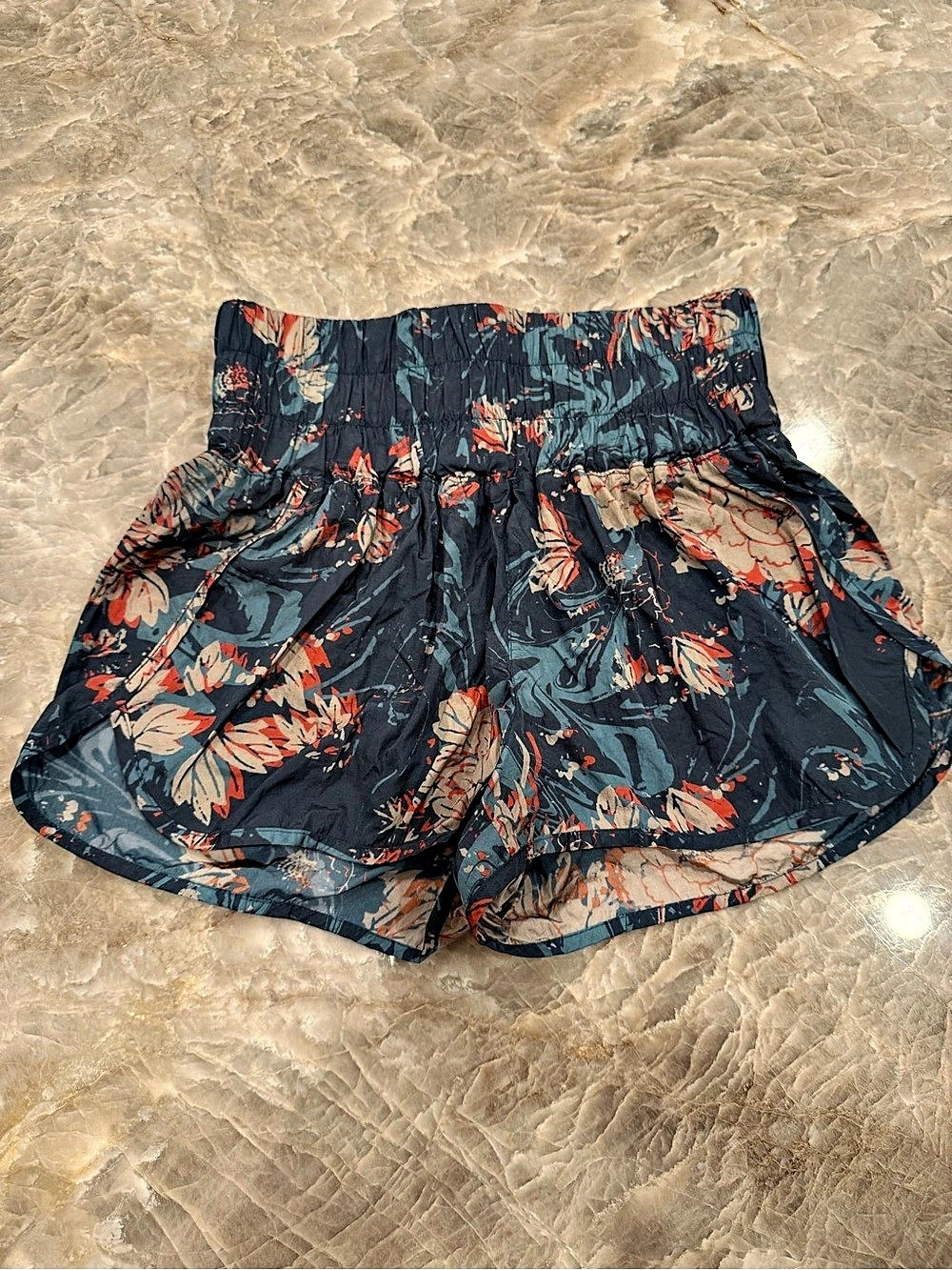 Free Movement Floral High-Waist Shorts in Blue & Orange Size Medium